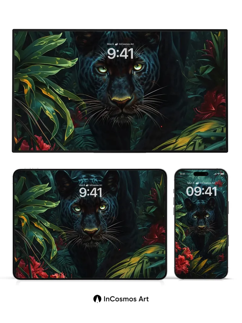 Shadowed Jungle Wallpaper with Emerald Eyes