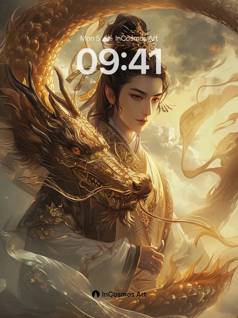 Golden Serpent Embrace Wallpaper with Celestial Light