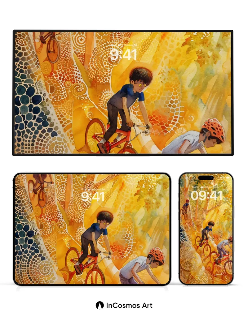 Golden Forest Ride Wallpaper with Dreamlike Trails