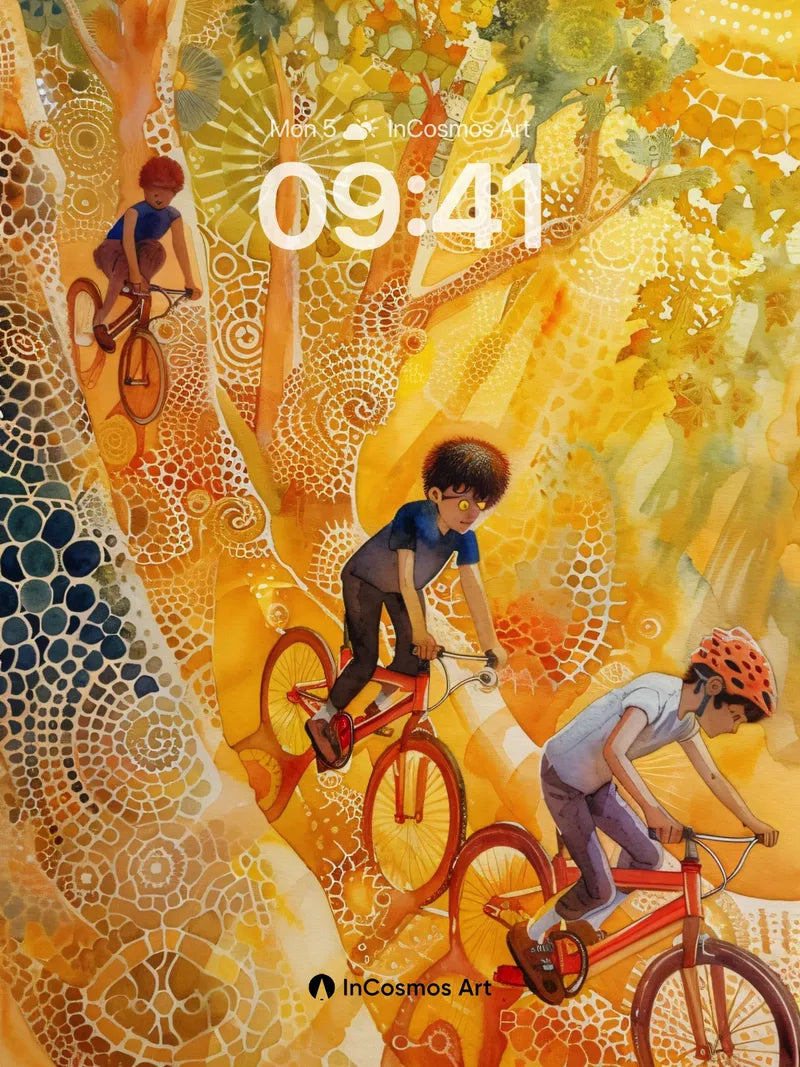 Golden Forest Ride Wallpaper with Dreamlike Trails