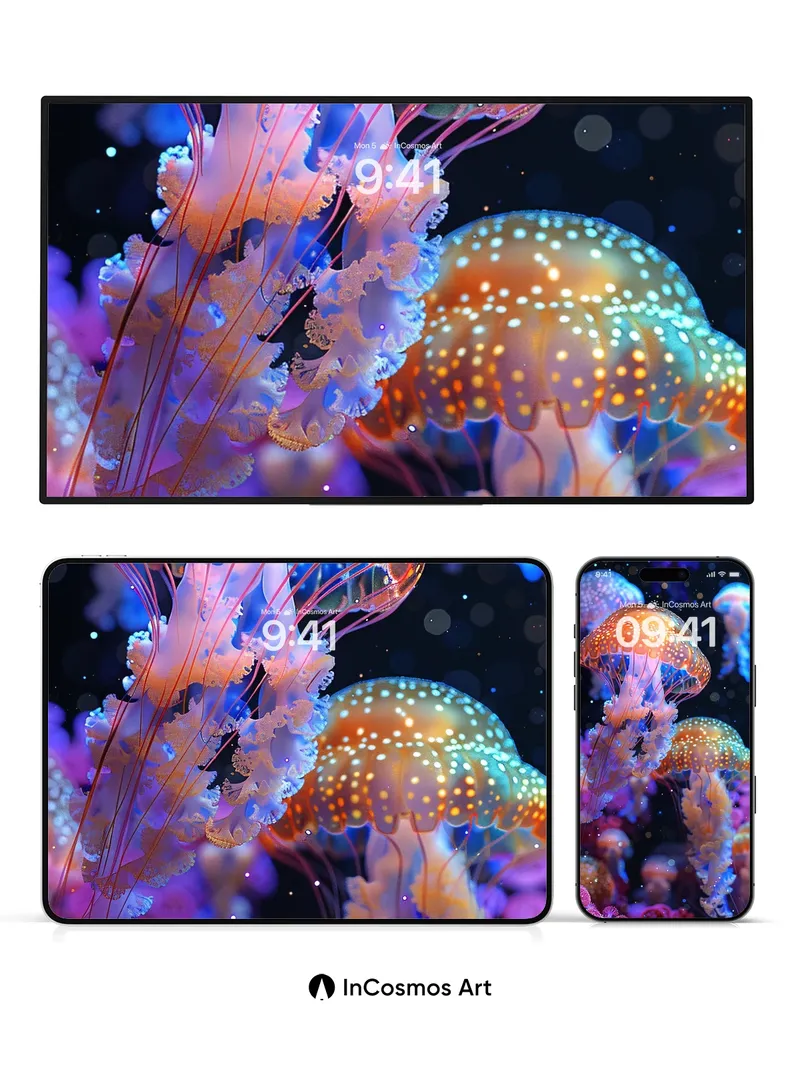 Luminous Drift Wallpaper with Bioluminescent Veils