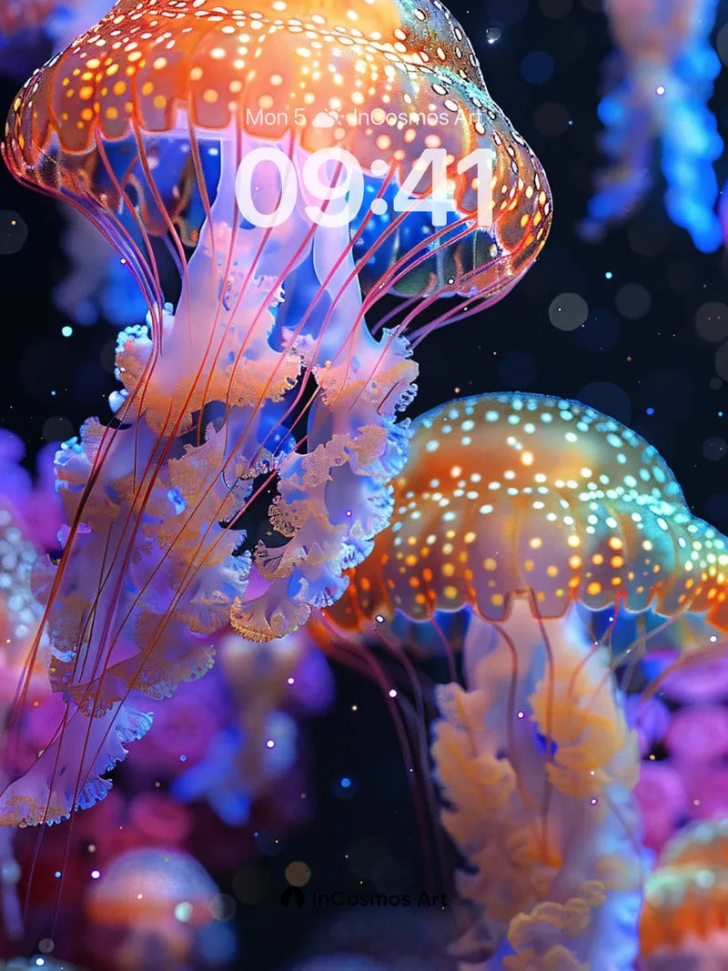 Luminous Drift Wallpaper with Bioluminescent Veils