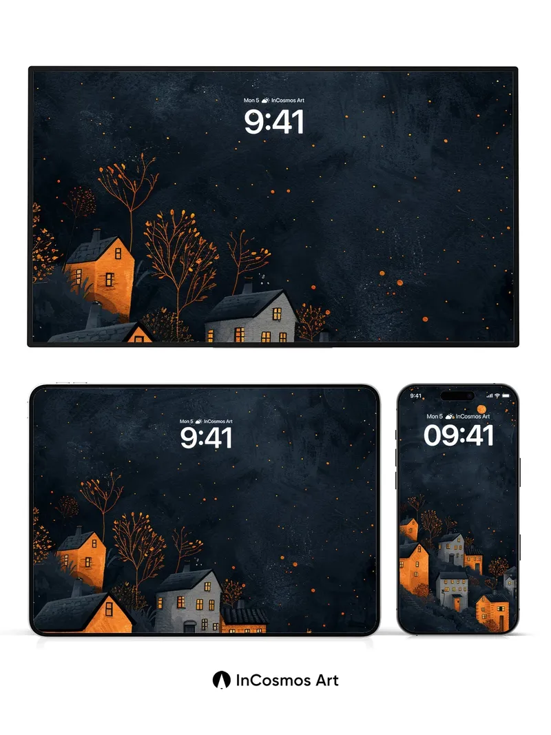 Nocturnal Hearth Wallpaper with Golden Stars