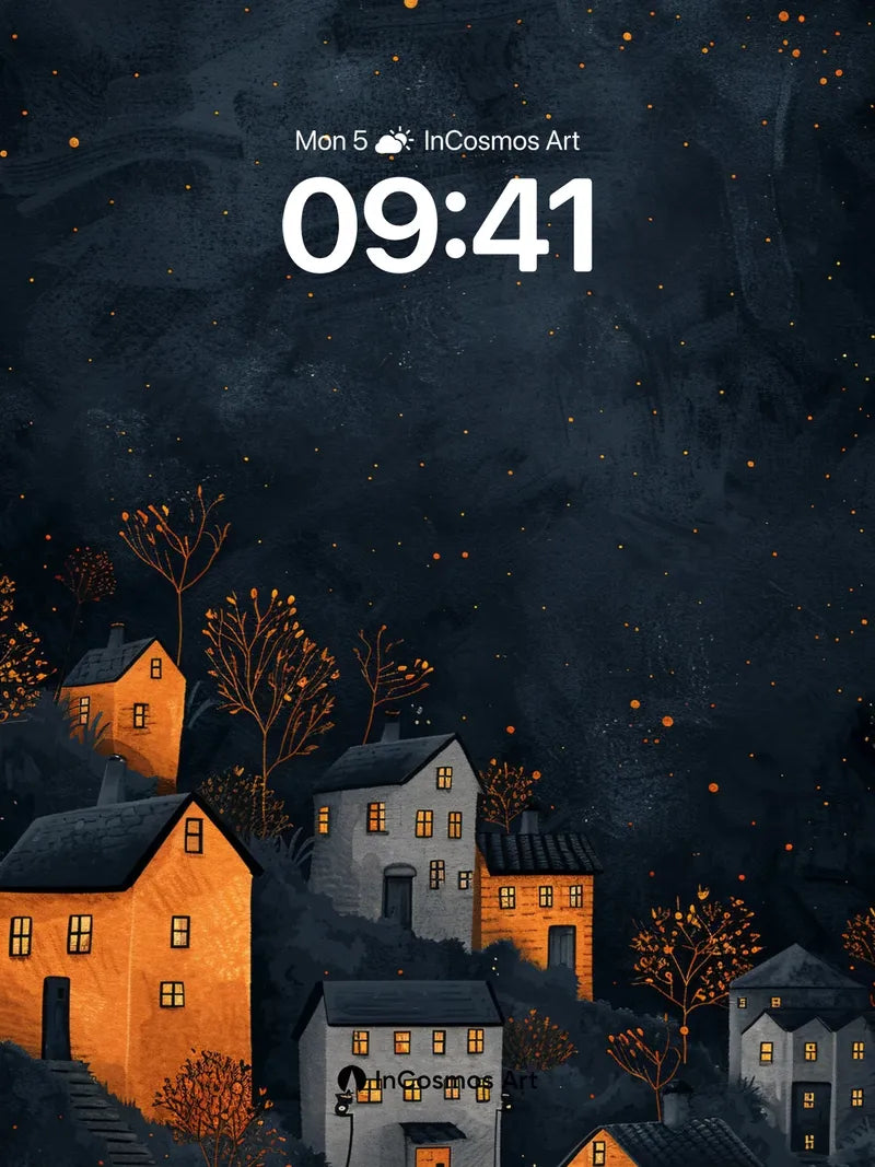 Nocturnal Hearth Wallpaper with Golden Stars