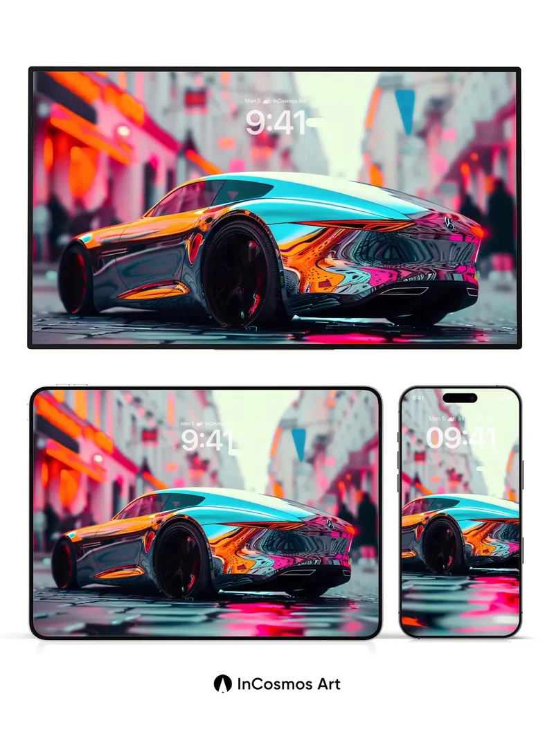 Neon Pulse Wallpaper with Reflective Streets