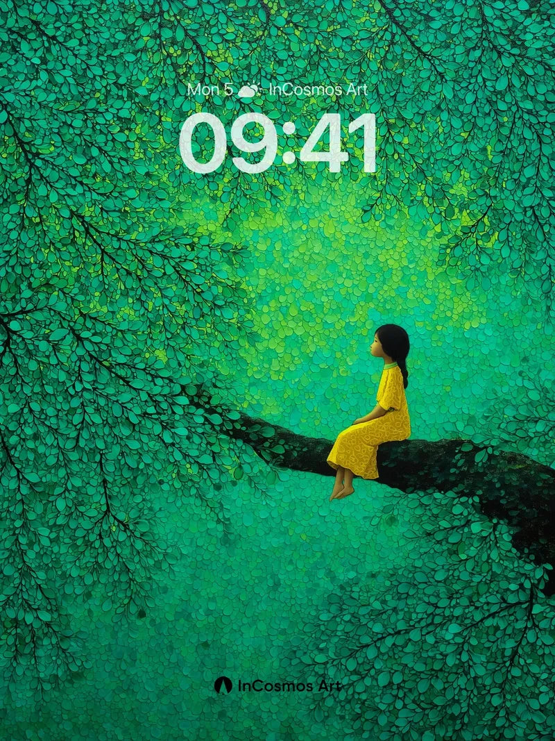 Emerald Hush Wallpaper with Golden Solitude wallpaper for iPhone, iPad & Mac