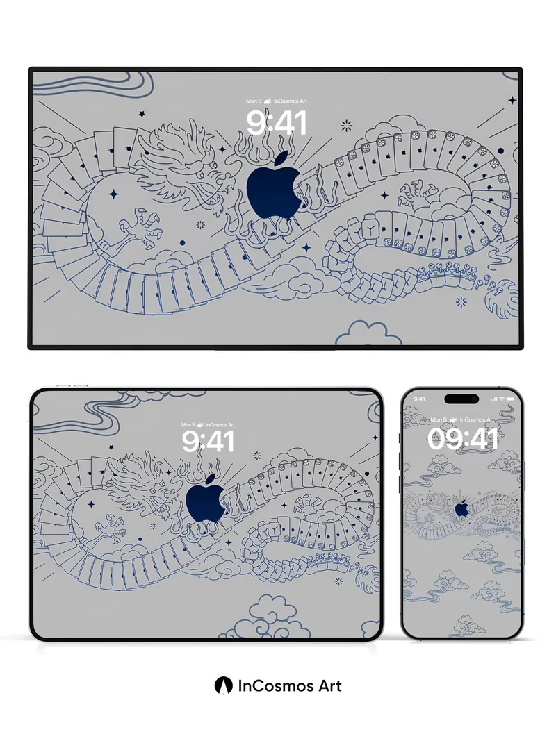 Serene Dragon Wallpaper with Hidden Apple