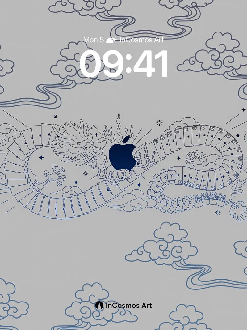 Serene Dragon Wallpaper with Hidden Apple