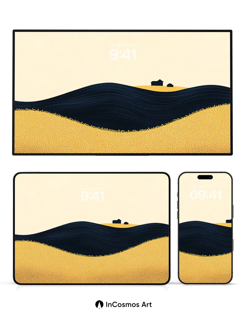 Sandy Hush Wallpaper with Midnight Waves