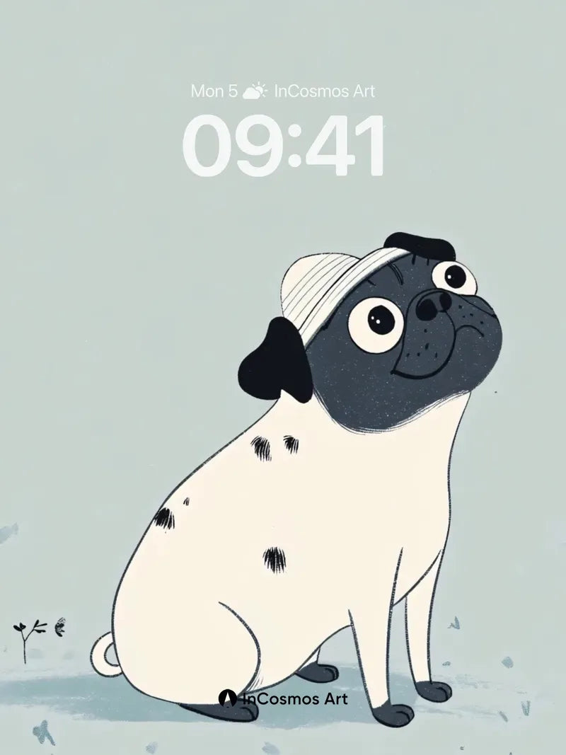 Whimsical Pug Wallpaper with Dotted Charm