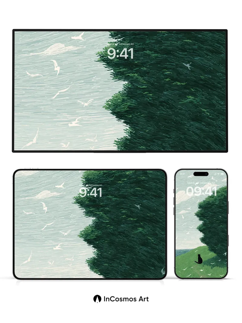 Whispering Wind Wallpaper with Solitary Cat