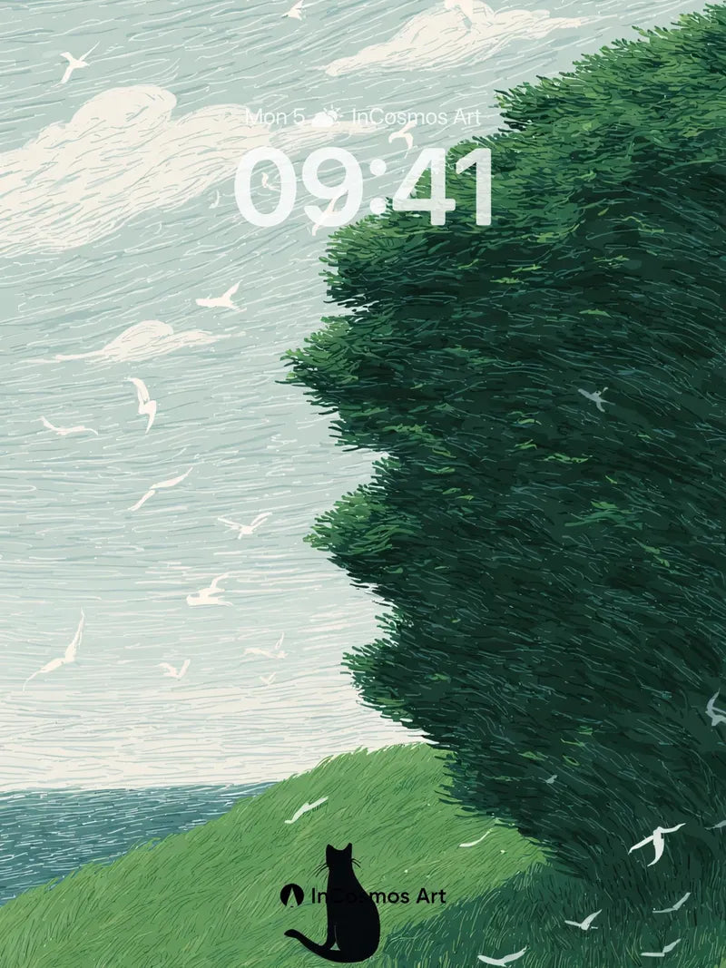 Whispering Wind Wallpaper with Solitary Cat