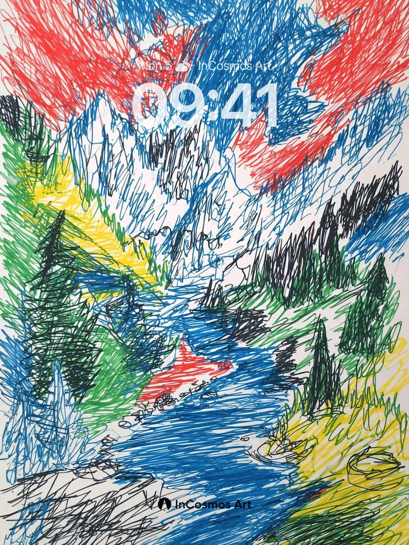 Whimsical Riverflow Wallpaper with Crayon Chaos wallpaper for iPhone, iPad & Mac