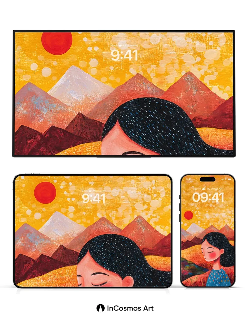 Serenity in Sunset Wallpaper with Whispering Peaks