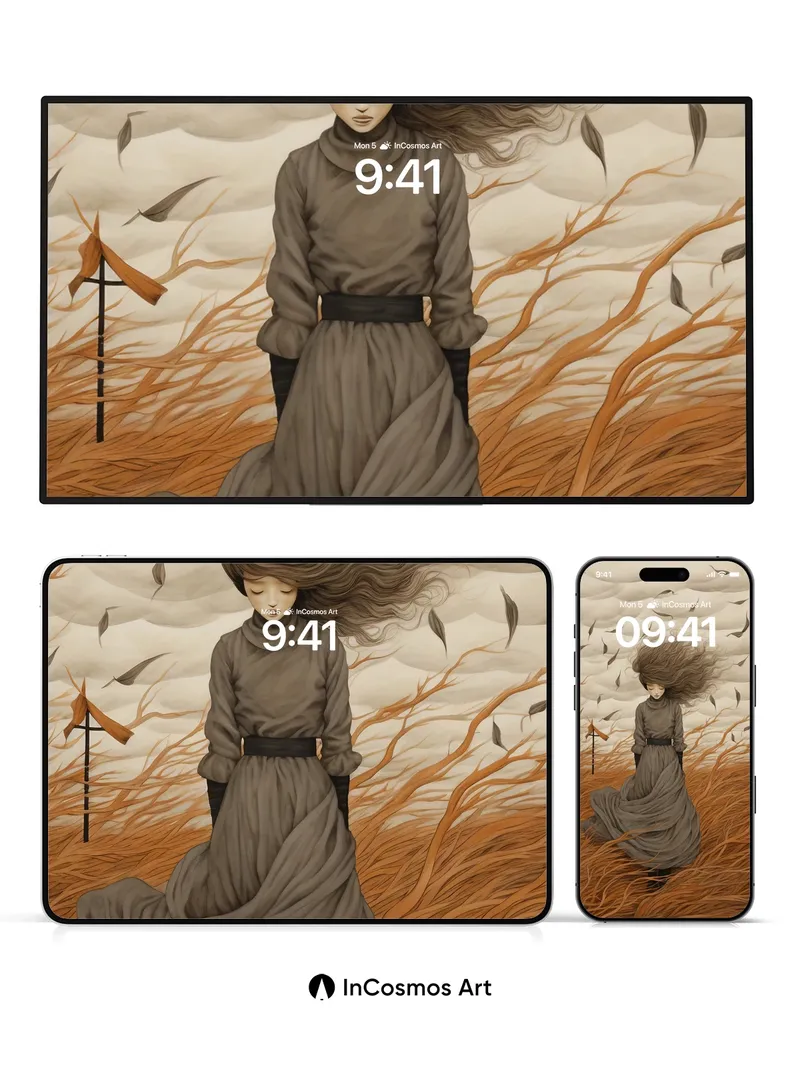 Whispering Wind Wallpaper with Drifting Leaves