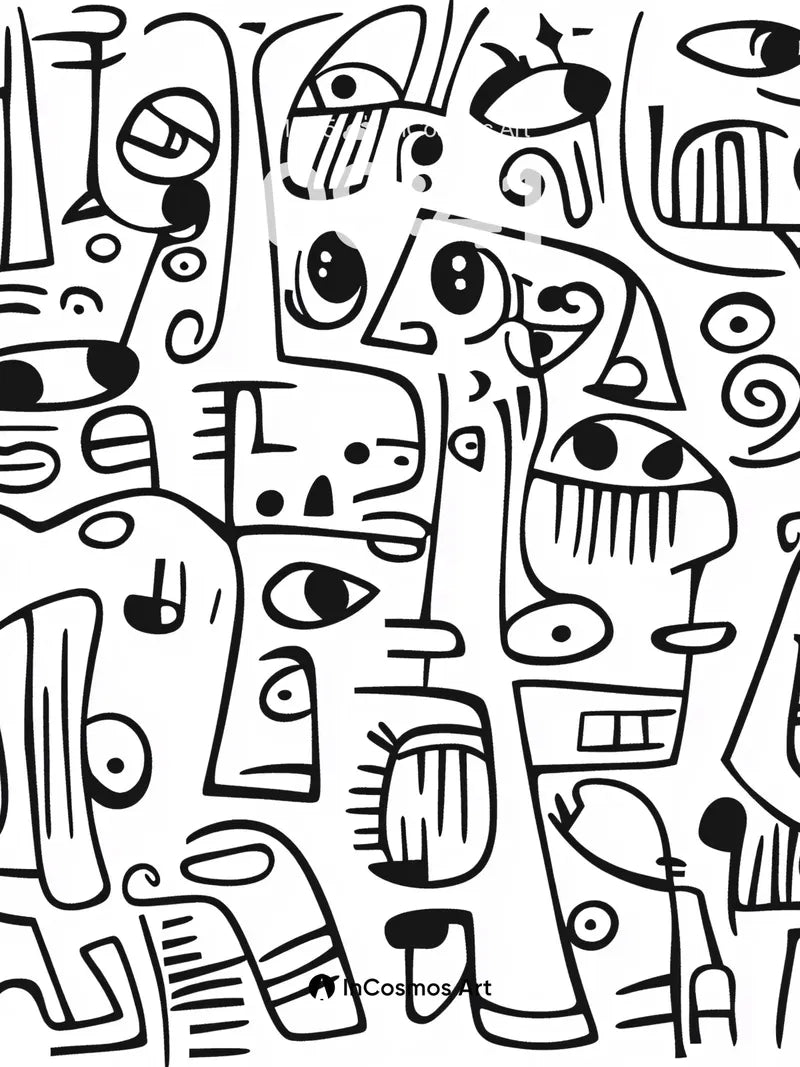 Whimsical Line Dance Wallpaper with Surreal Faces wallpaper for iPhone, iPad & Mac