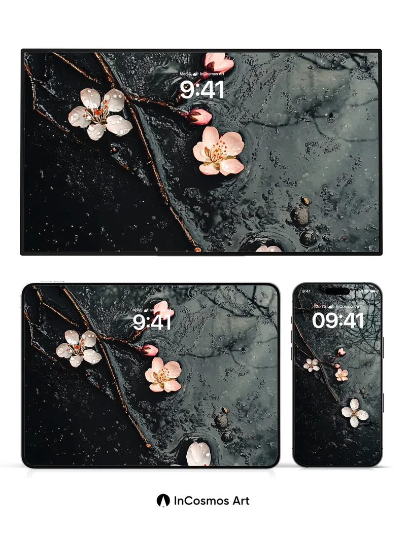 Serenity Bloom Wallpaper with Water Reflections