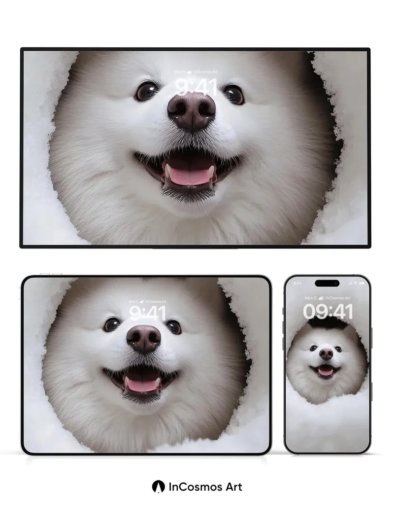 Snow-Peek Smiles Wallpaper with Fluffy Frame