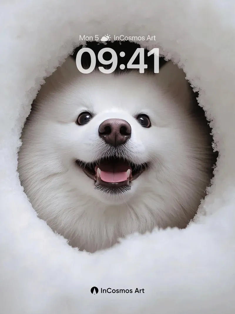 Snow-Peek Smiles Wallpaper with Fluffy Frame