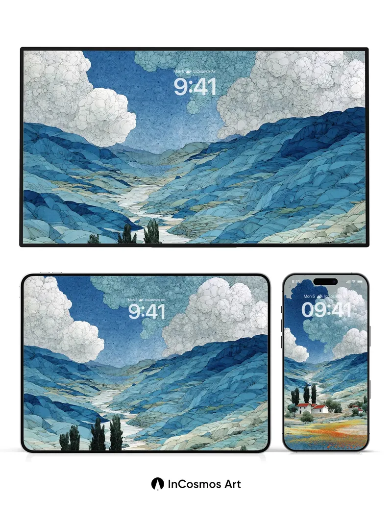 Cerulean Valley Wallpaper with Whispering Clouds