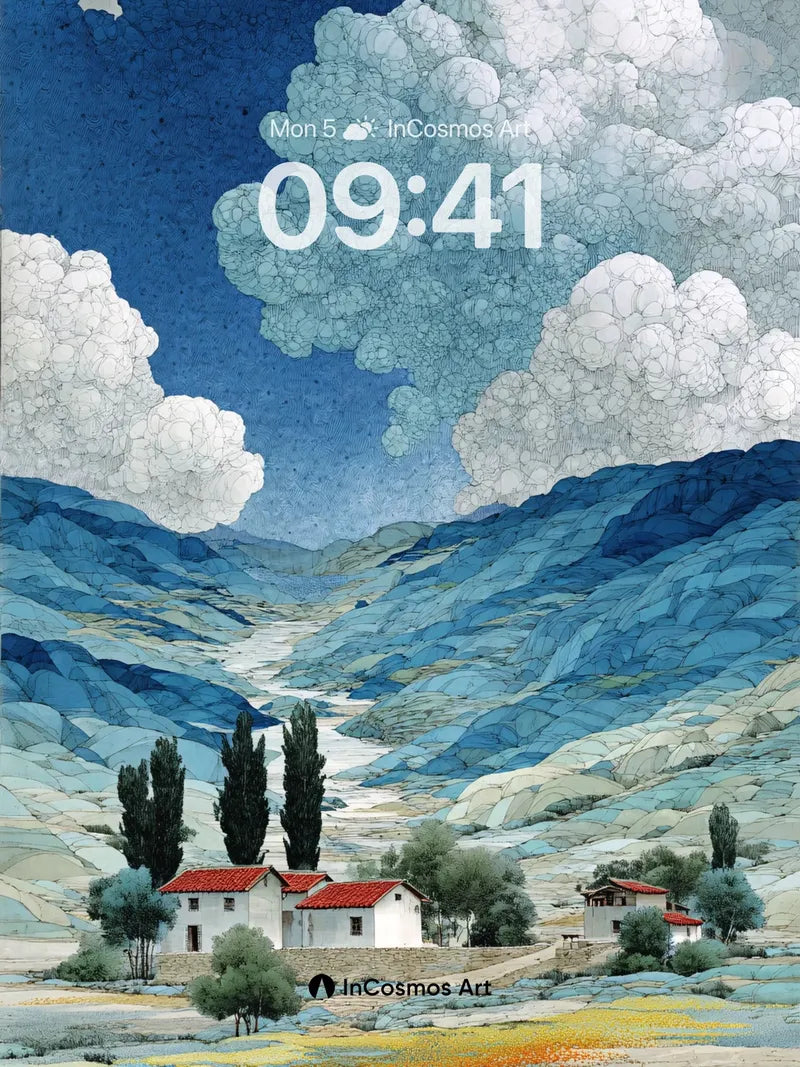 Cerulean Valley Wallpaper with Whispering Clouds