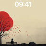 Serenity Under Crimson Canopy Wallpaper with Silent Figure wallpaper for iPhone, iPad & Mac