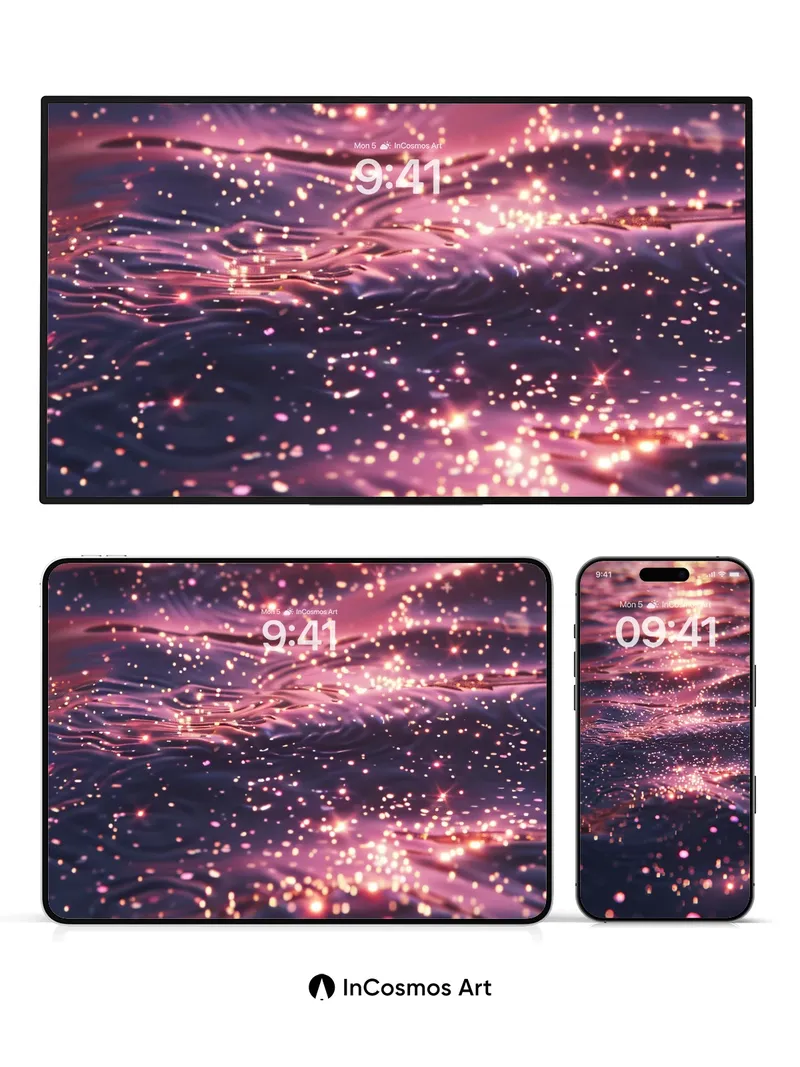 Luminous Waterfall Wallpaper with Starlight Dust