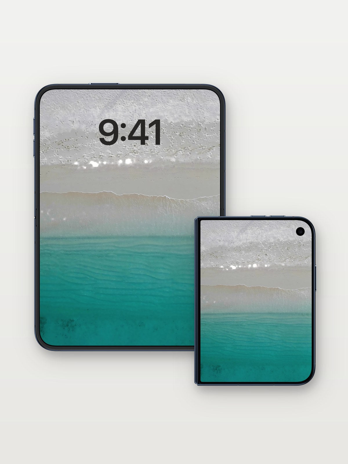 Serenity Tides Wallpaper with Frosted Light on iPhone Duo, open and closed