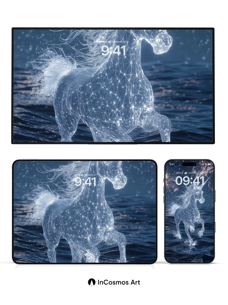 Starlight Unicorn Wallpaper with Cosmic Fireworks