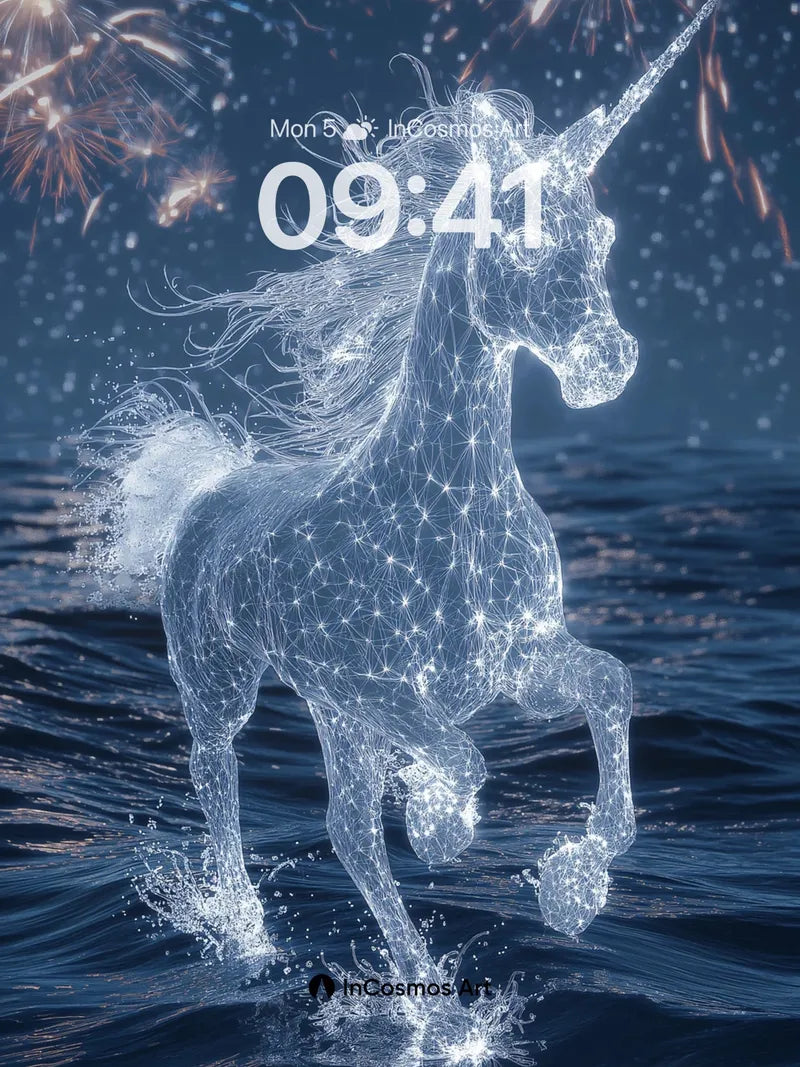 Starlight Unicorn Wallpaper with Cosmic Fireworks