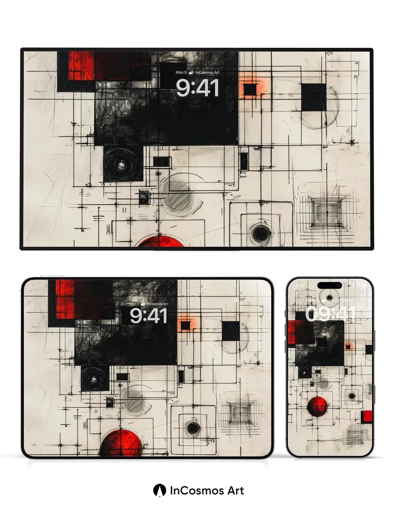 Futuristic Blueprint Wallpaper with Crimson Echoes