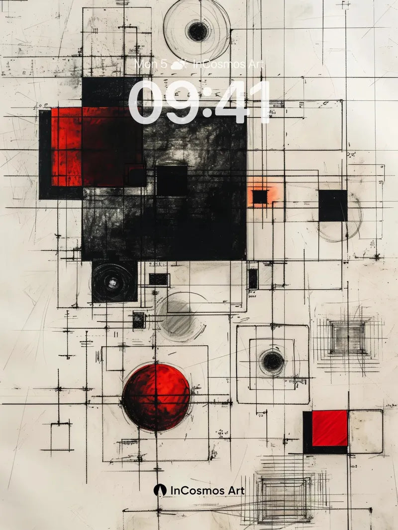 Futuristic Blueprint Wallpaper with Crimson Echoes