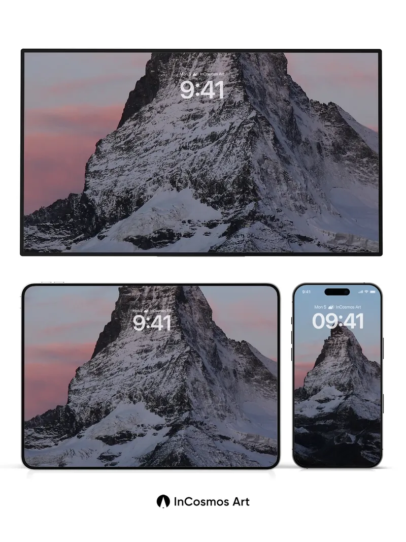 Crimson Dawn Mountain Wallpaper with Frozen Silence