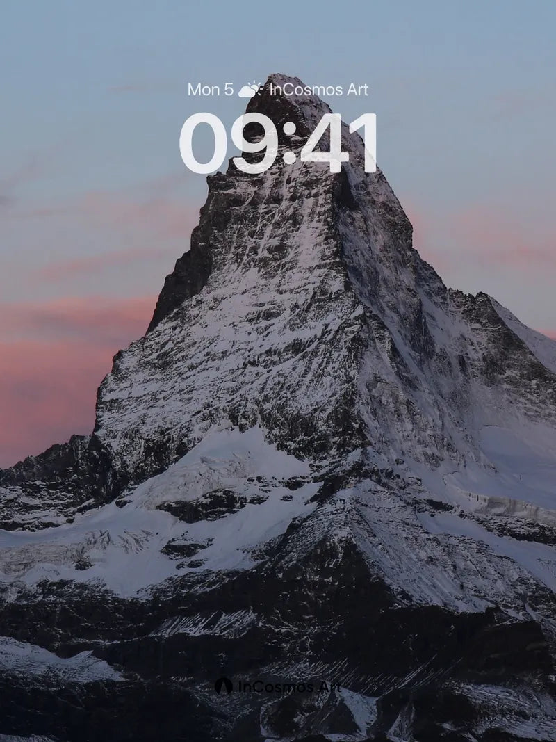 Crimson Dawn Mountain Wallpaper with Frozen Silence