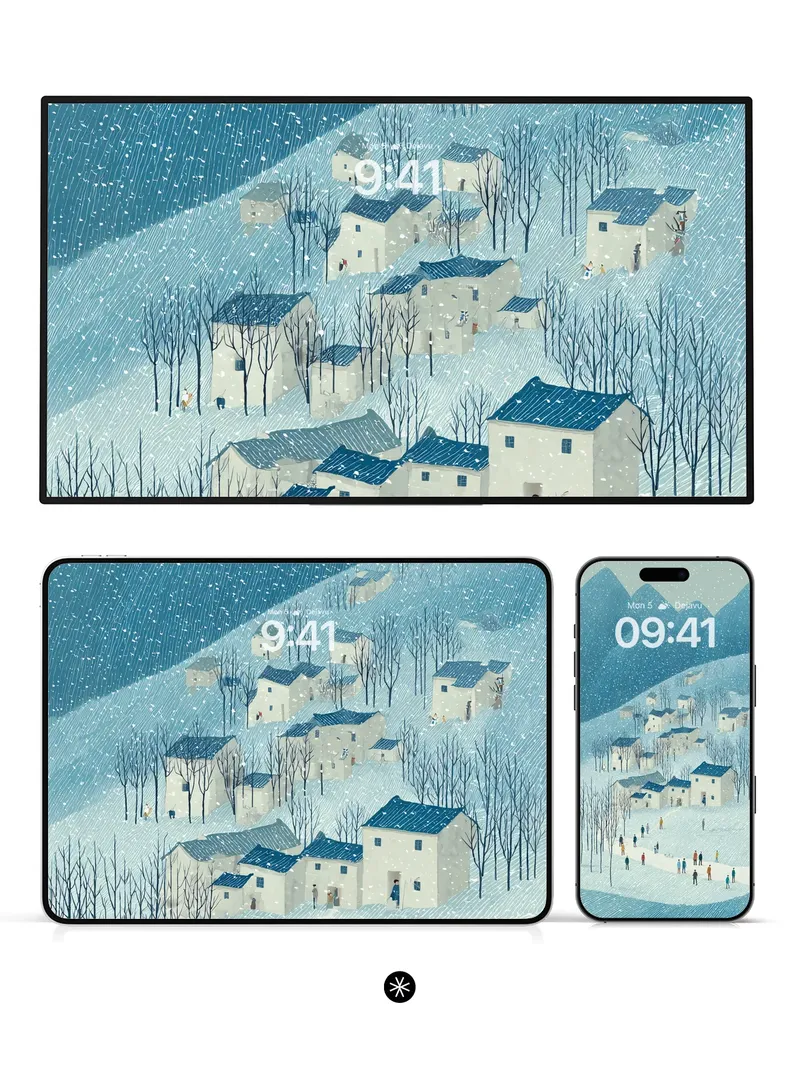 Snowy Village Serenity Wallpaper