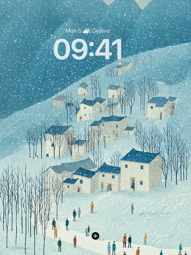 Snowy Village Serenity Wallpaper