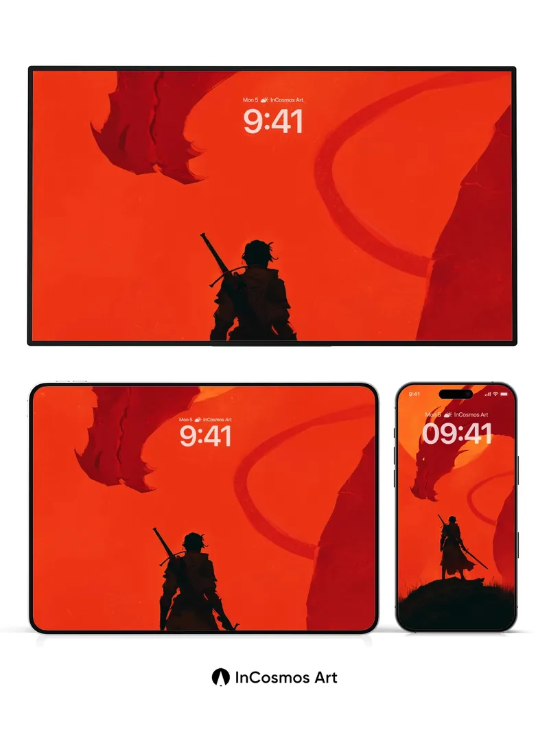 Silhouette Duel Wallpaper with Fiery Dragon