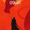 Silhouette Duel Wallpaper with Fiery Dragon wallpaper for iPhone, iPad & Mac