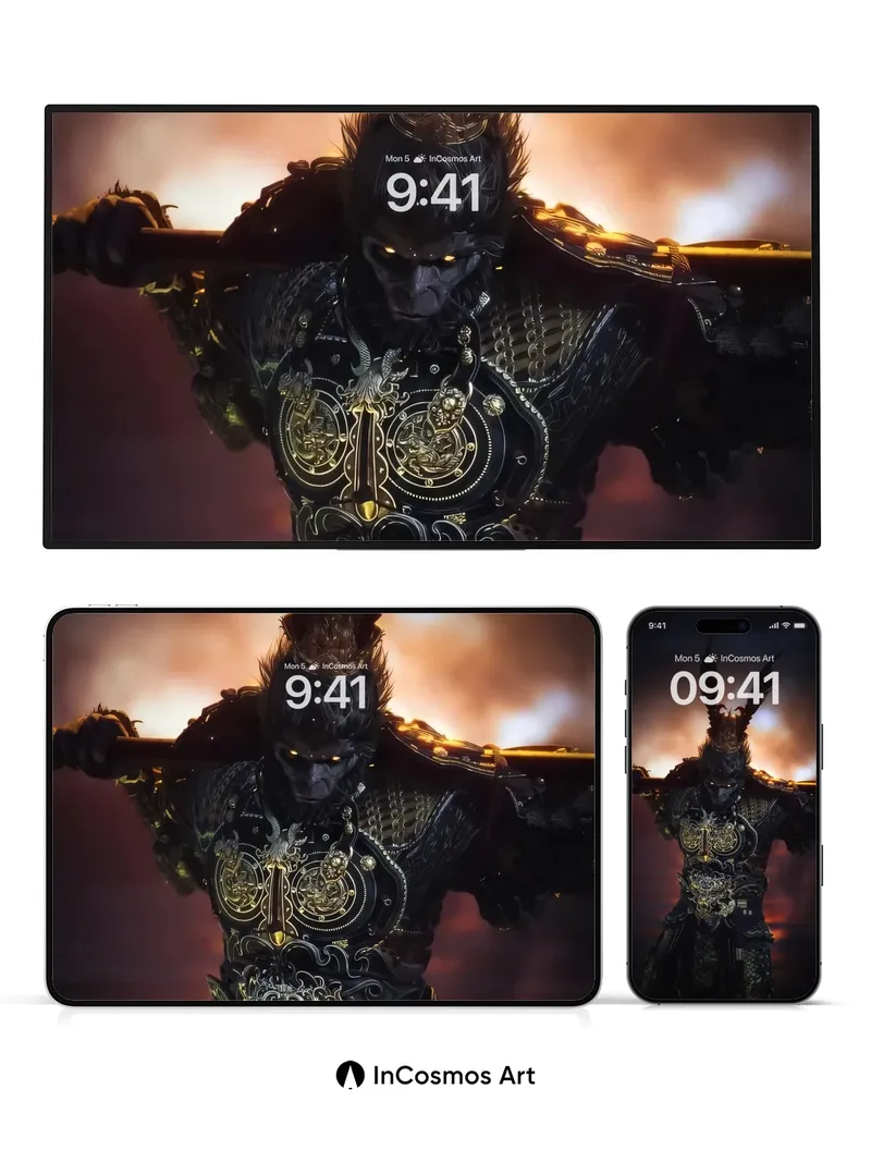 Shadowed Warrior Wallpaper with Golden Embers