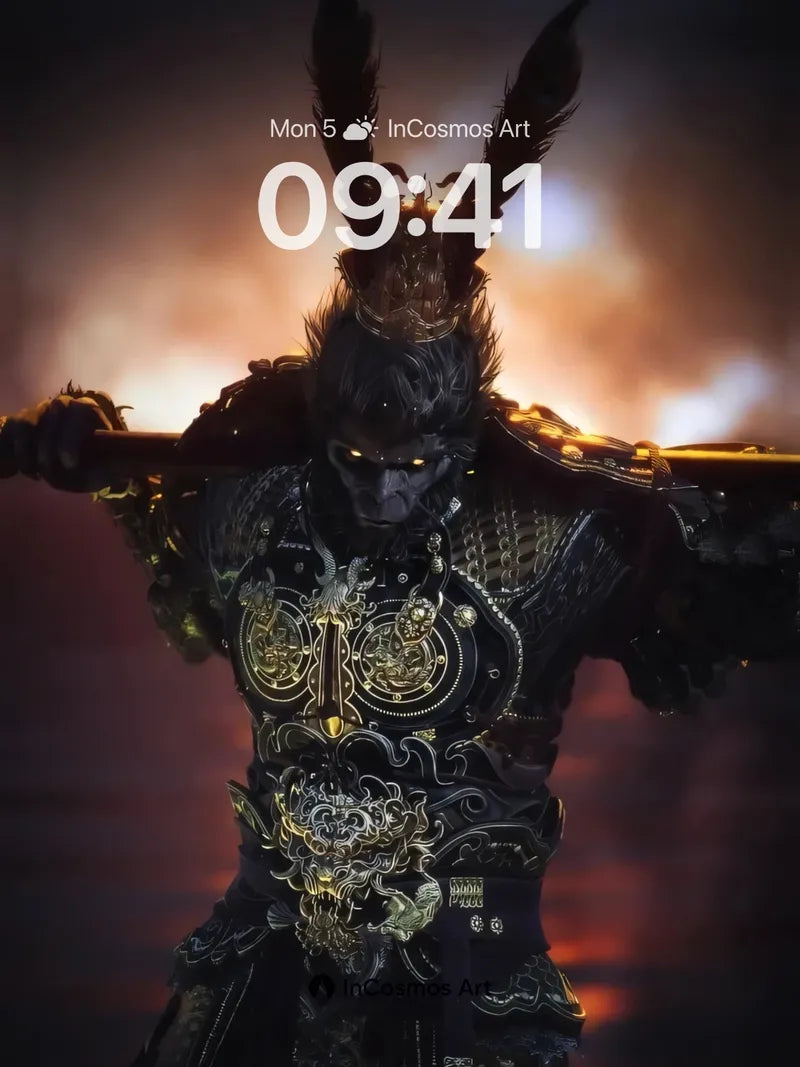 Shadowed Warrior Wallpaper with Golden Embers
