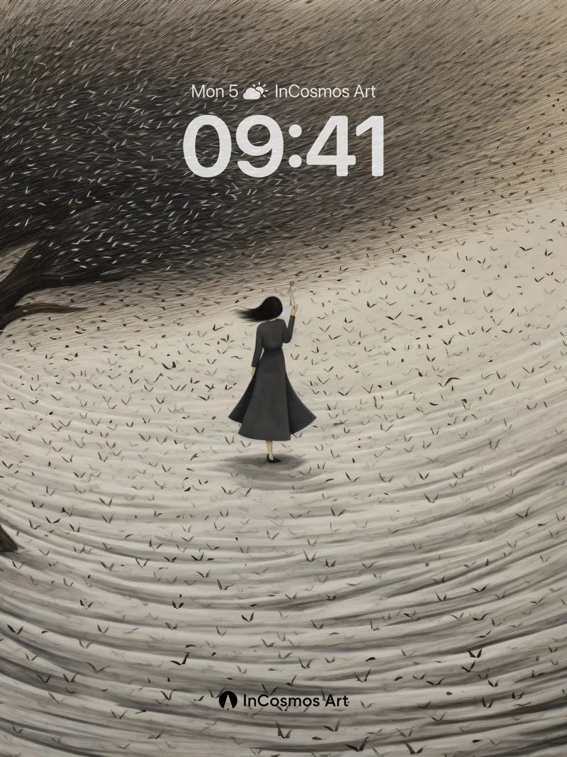 Surreal Sandstorm Wallpaper with Floating Figures