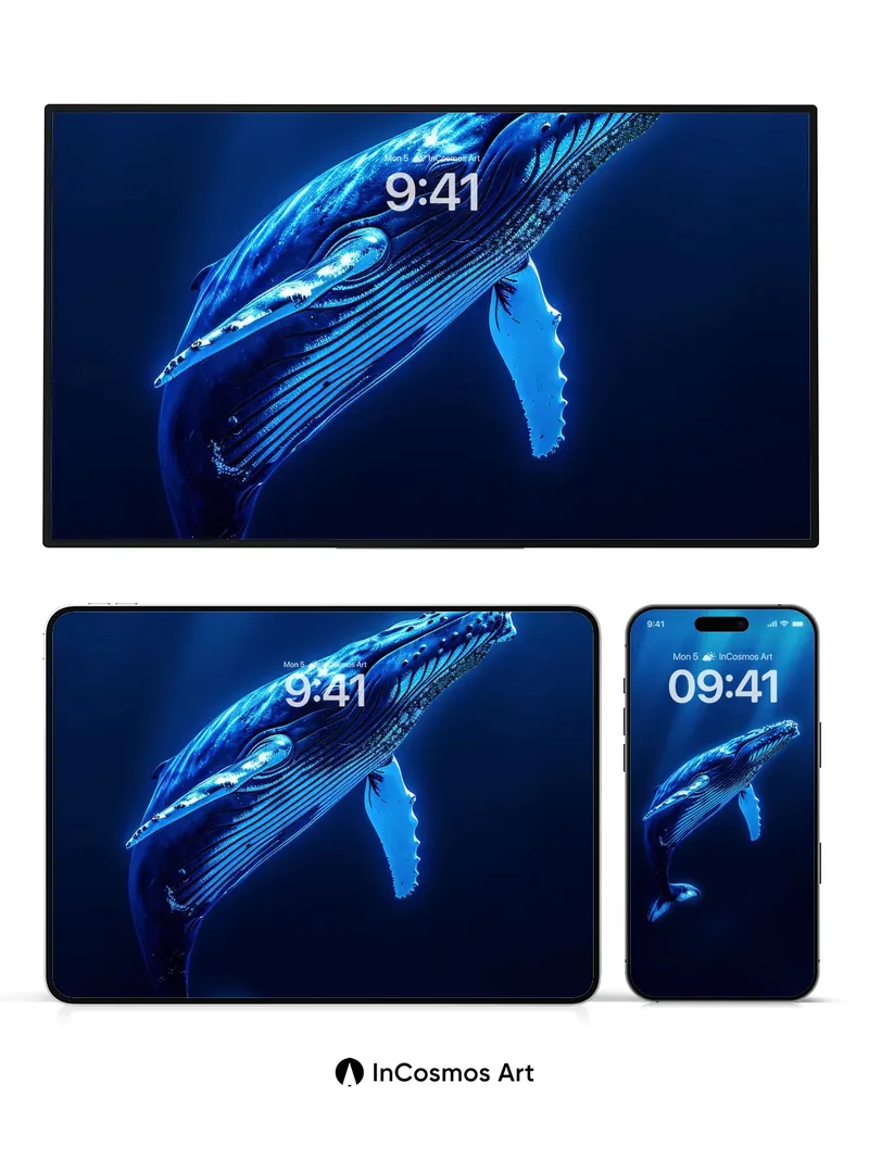 Serenity of the Deep Wallpaper with Bioluminescent Whales