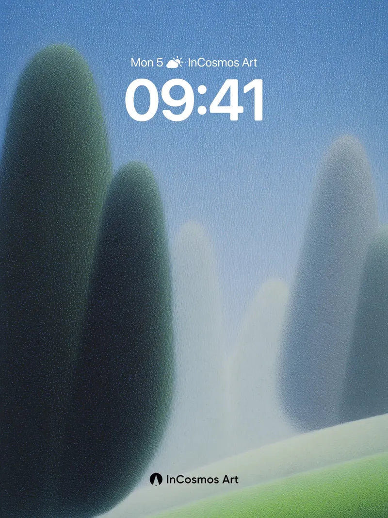 Misty Grove Wallpaper with Floating Forms