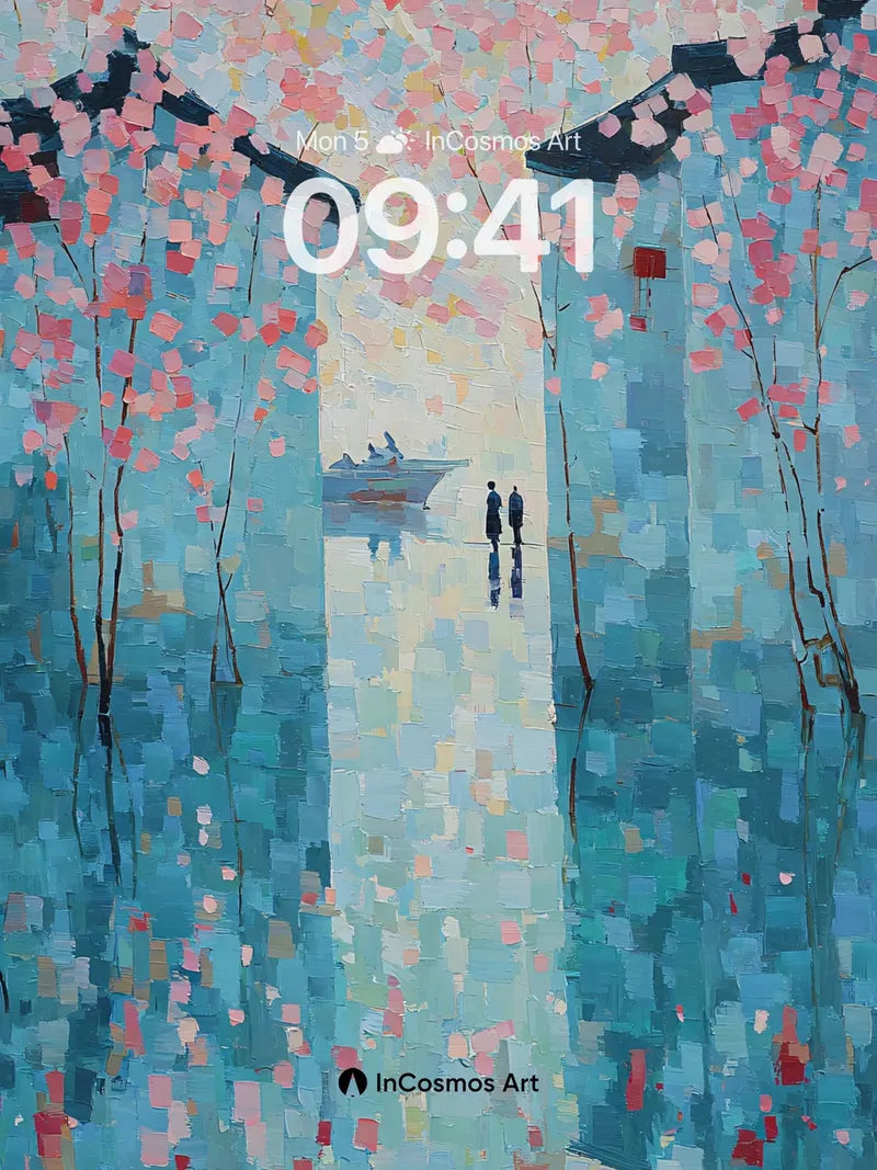 Serene Cherry Bloom Wallpaper with Reflective Water wallpaper for iPhone, iPad & Mac