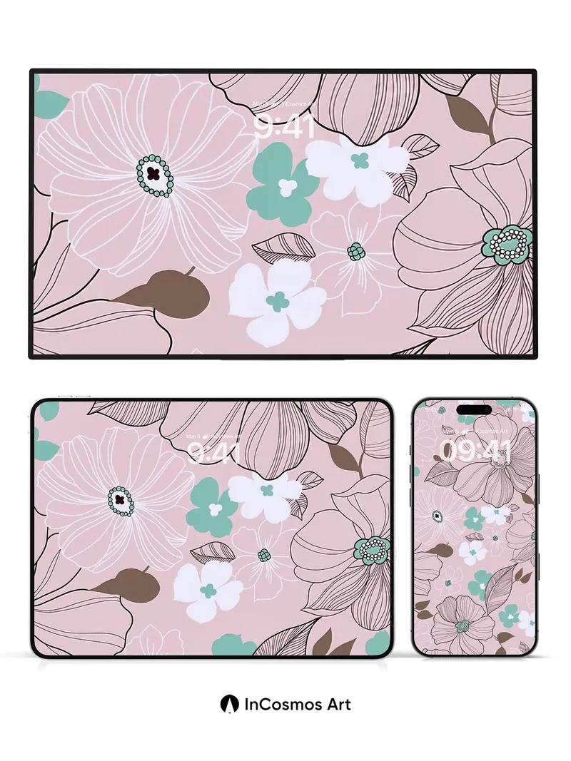 Serene Bloom Wallpaper with Delicate Lines