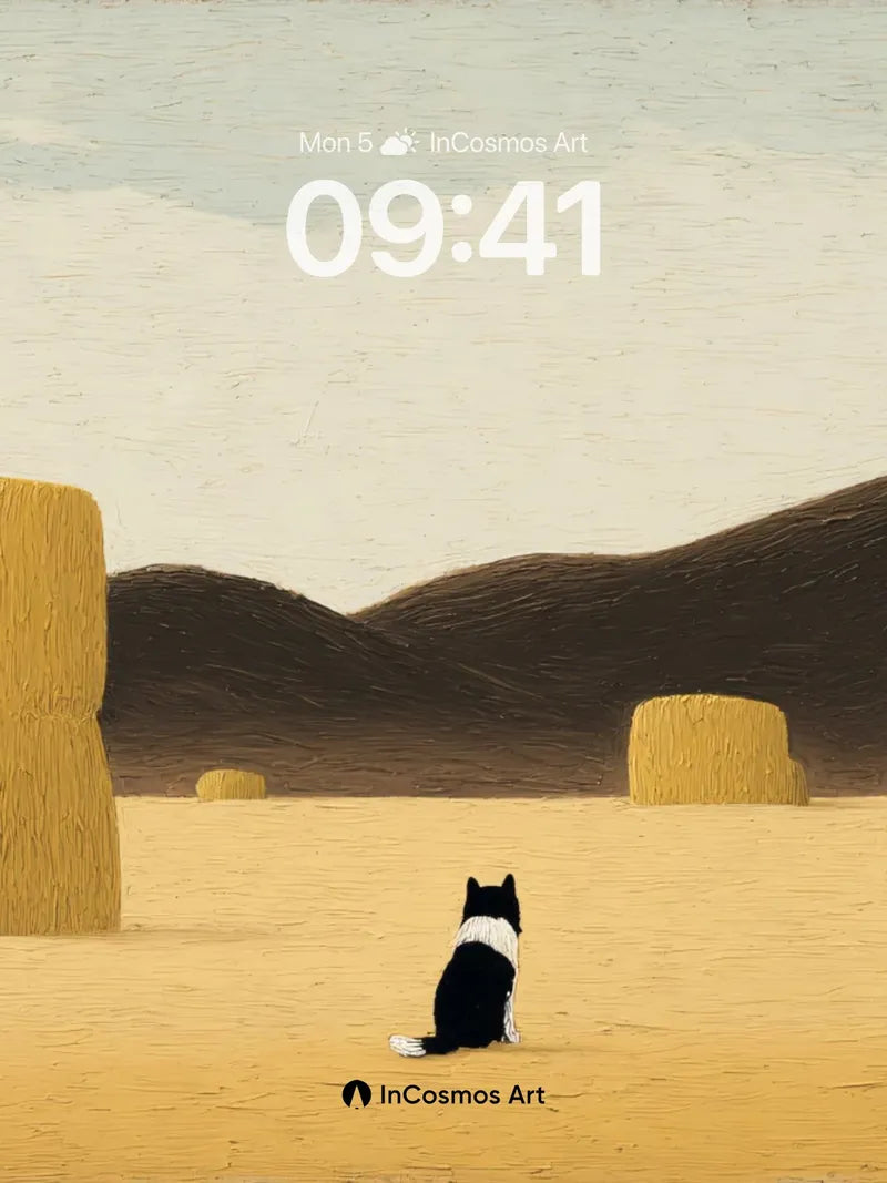 Serenity in Haystacks Wallpaper with Solitary Cat
