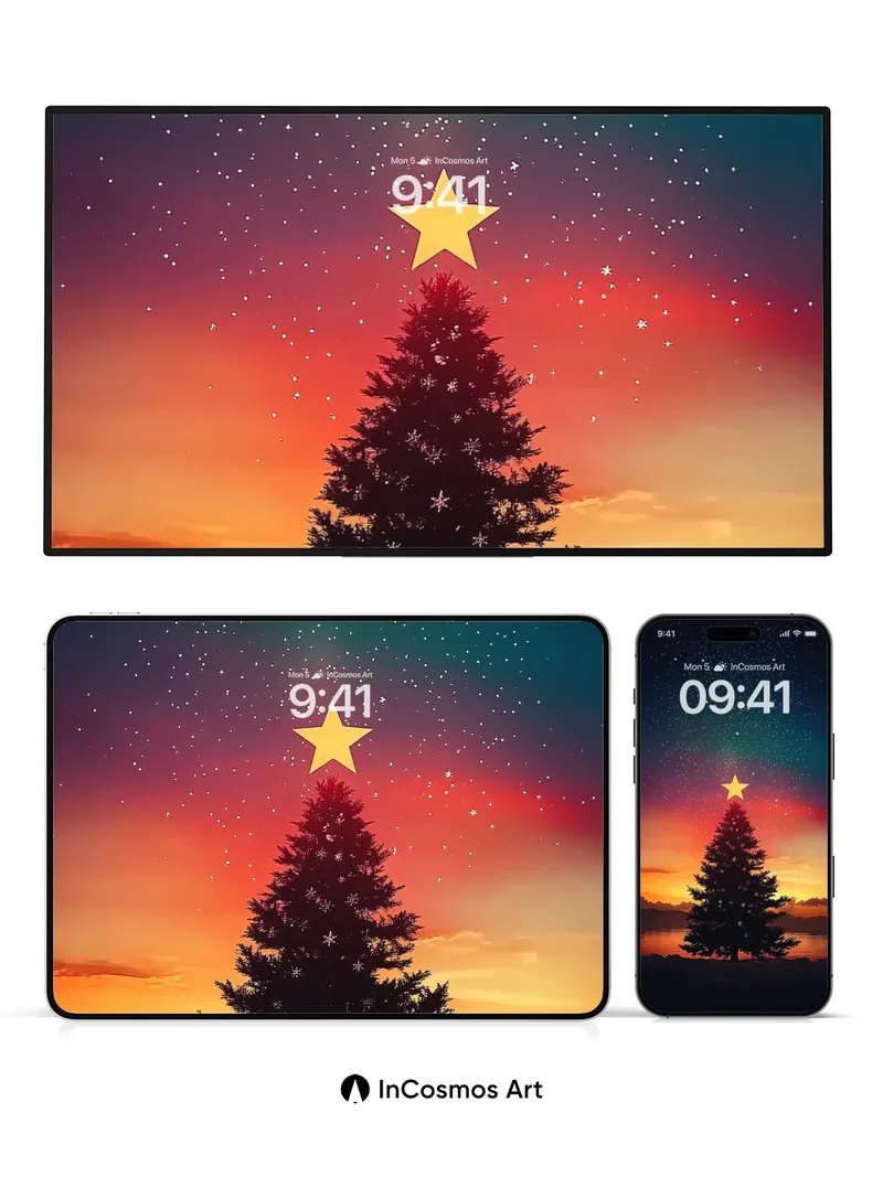 Starlit Pine Wallpaper with Cosmic Glow