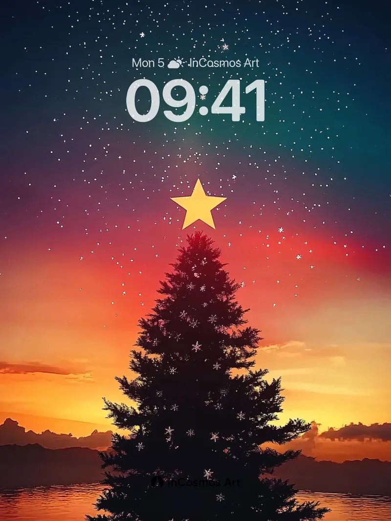Starlit Pine Wallpaper with Cosmic Glow
