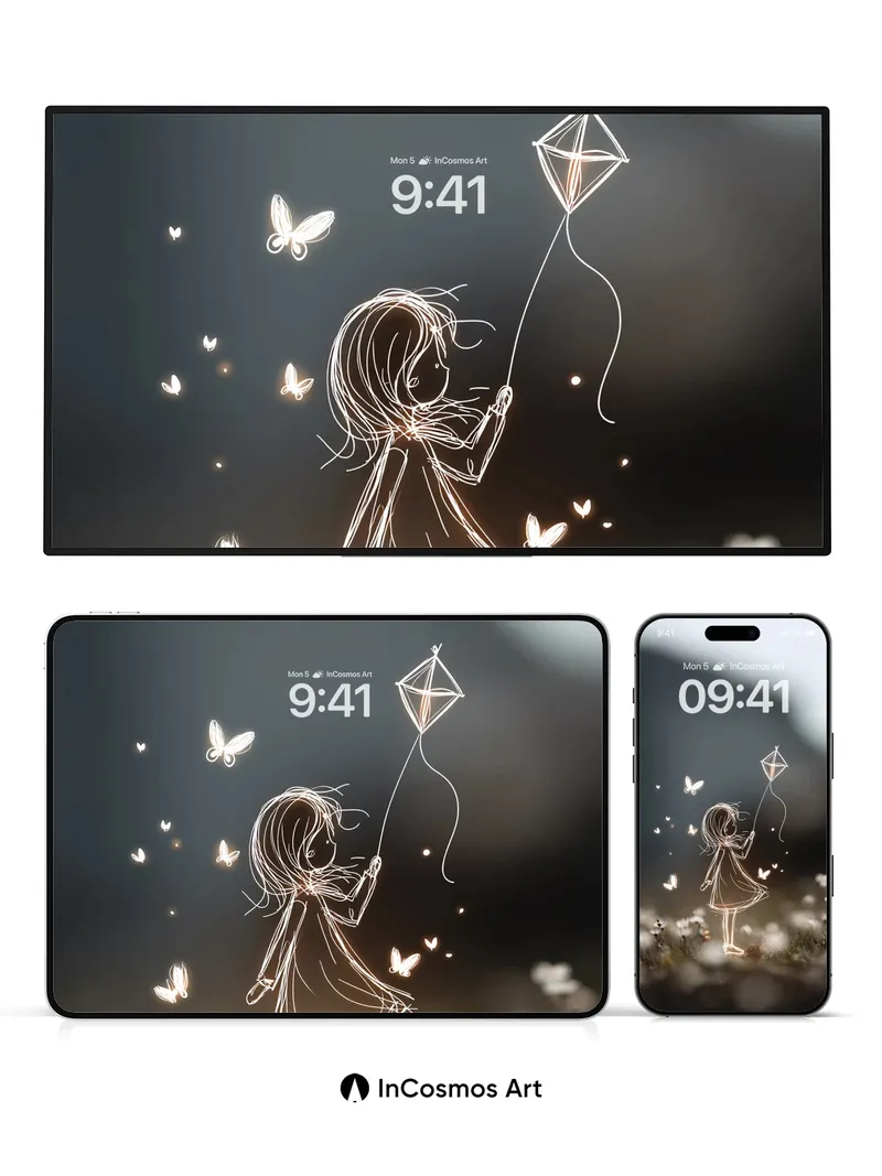 Luminous Sketch Wallpaper with Floating Butterflies