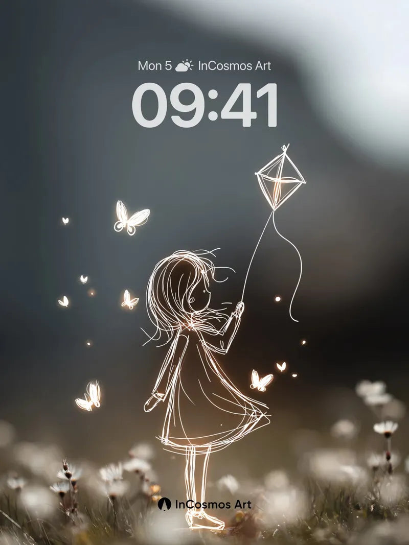 Luminous Sketch Wallpaper with Floating Butterflies